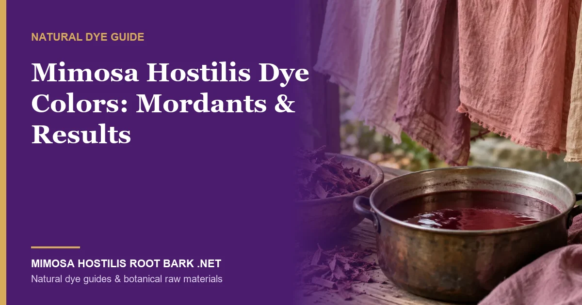 Mimosa hostilis dye bath with naturally dyed pink and mauve fabrics hanging to dry