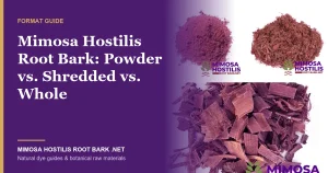 Mimosa hostilis root bark in powder, shredded and whole form